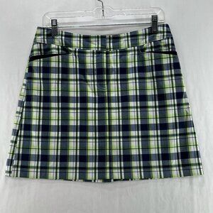 IZOD Plaid Golf Skort Womens 4 Activewear Vented Lined Pockets Green Navy White